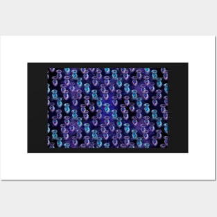 Handbeaded Crystals Floating in Space. Blue and Purple. Posters and Art